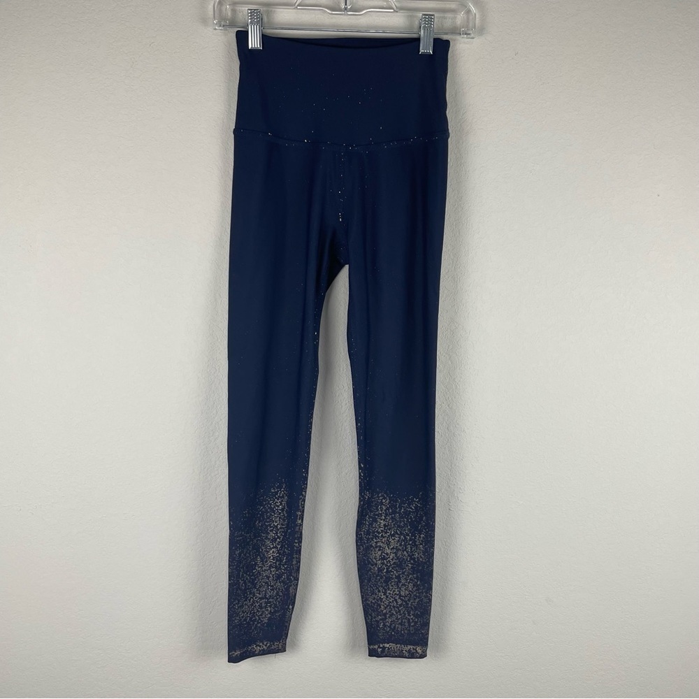 Beyond Yoga Navy Blue Gold Ombre Sparkle Athletic Athleisure Leggings Size Small